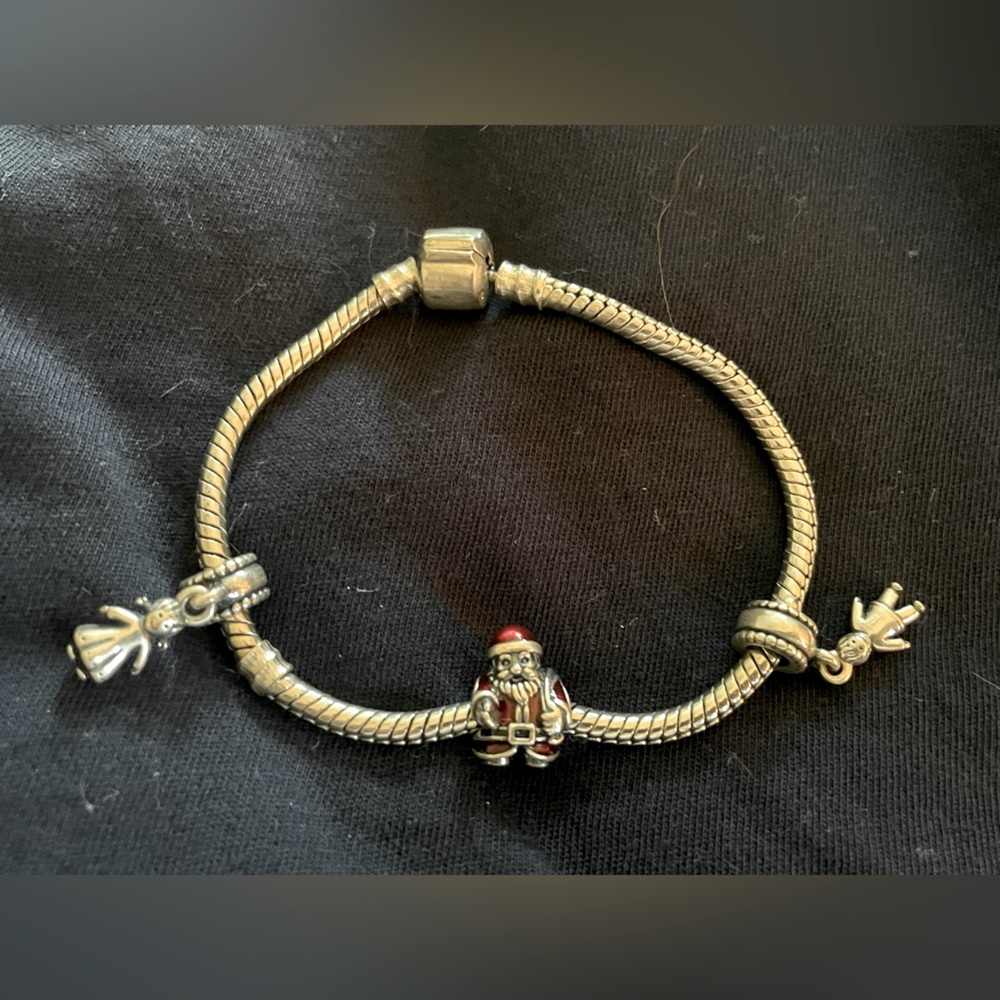 Sterling silver European charm bracelet with 3 charms